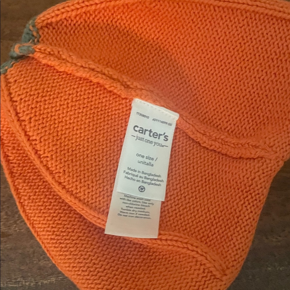 New Carter's Orange Pumpkin Knit Hat - Picture 4 of 4